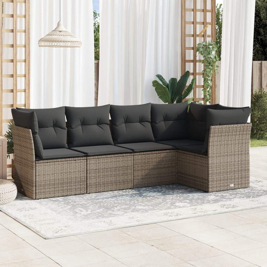 Set Divano da Giardino 5 pz con Cuscini Grigio in Polyrattan - homemem39