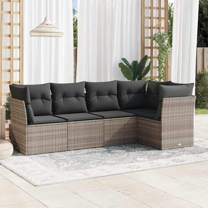 Set Divano da Giardino 5pz con Cuscini Grigio Chiaro Polyrattan - homemem39