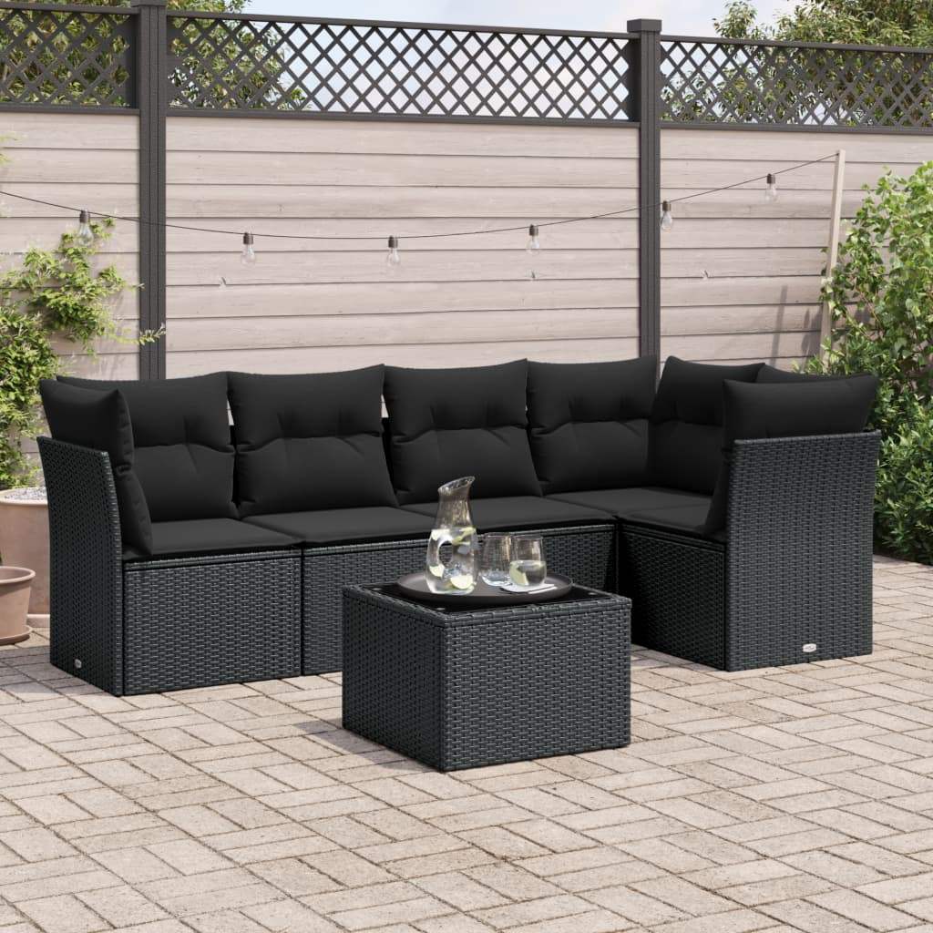 Set Divano da Giardino 6 pz con Cuscini Nero in Polyrattan - homemem39