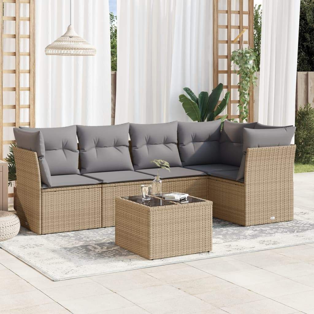 Set Divano da Giardino 6 pz con Cuscini Beige in Polyrattan - homemem39