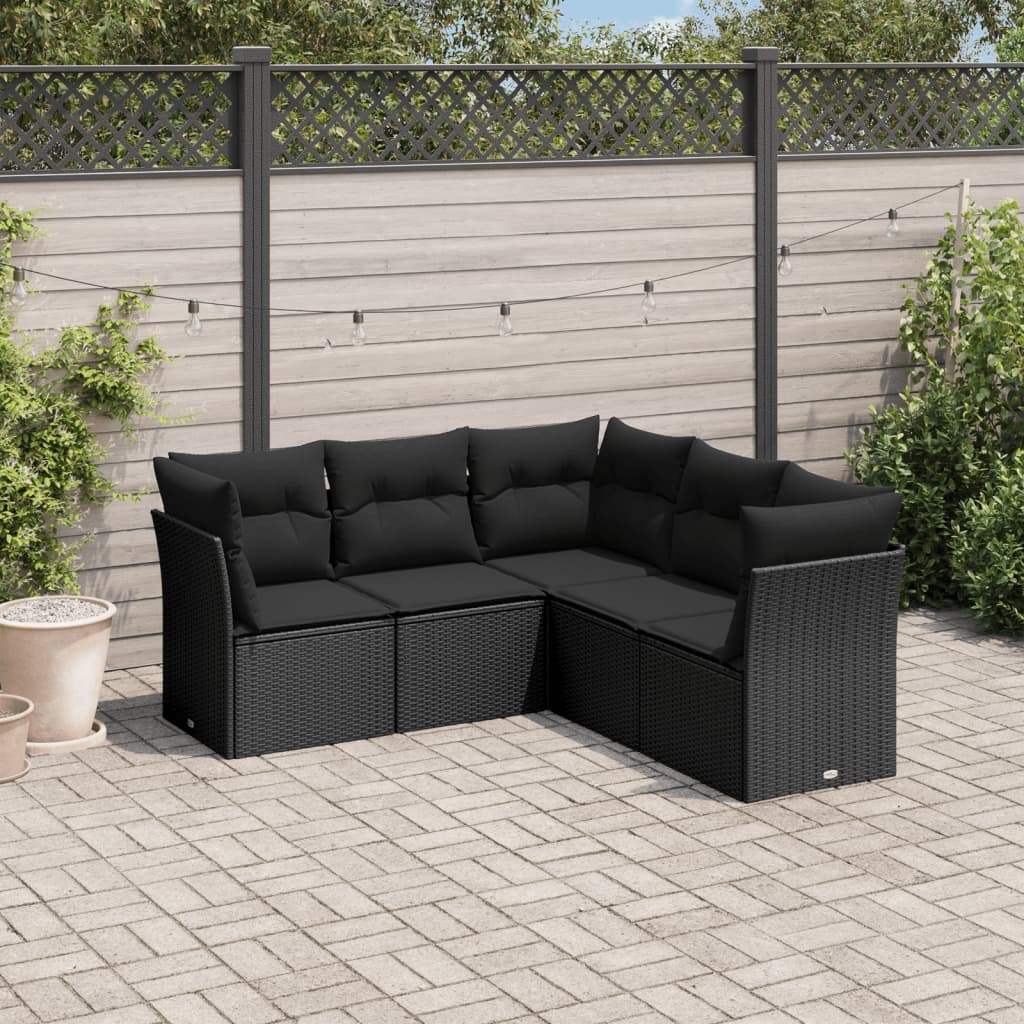 Set Divani da Giardino 5 pz con Cuscini in Polyrattan Nero - homemem39