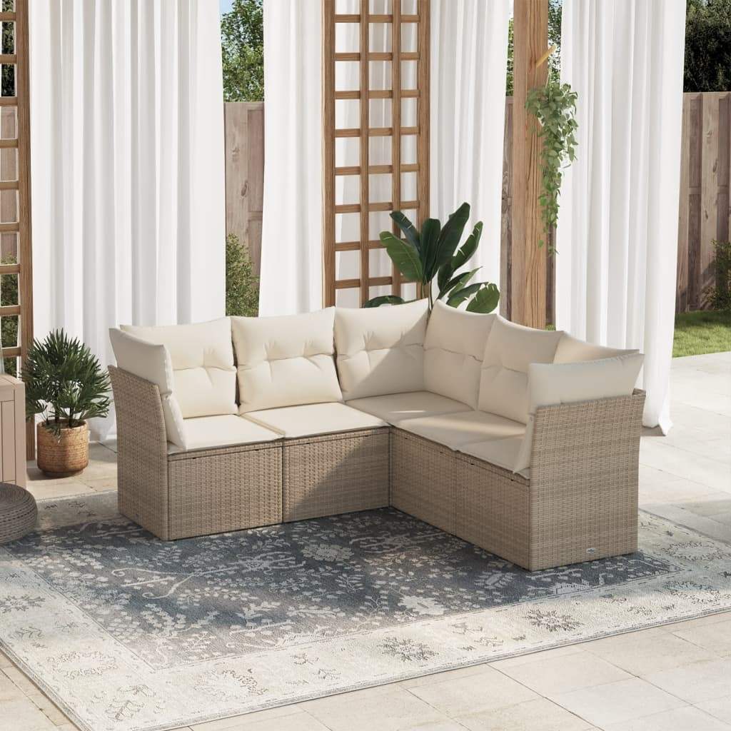 Set Divano da Giardino 5 pz con Cuscini Beige in Polyrattan - homemem39