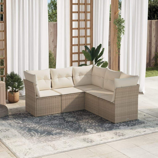 Set Divano da Giardino 5 pz con Cuscini Beige in Polyrattan - homemem39