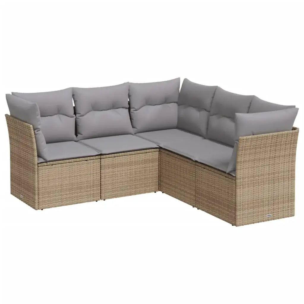 Set Divano da Giardino 5 pz con Cuscini Beige in Polyrattan - homemem39