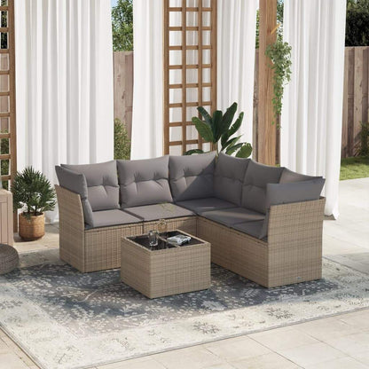 Set Divano da Giardino 6 pz con Cuscini Beige in Polyrattan - homemem39