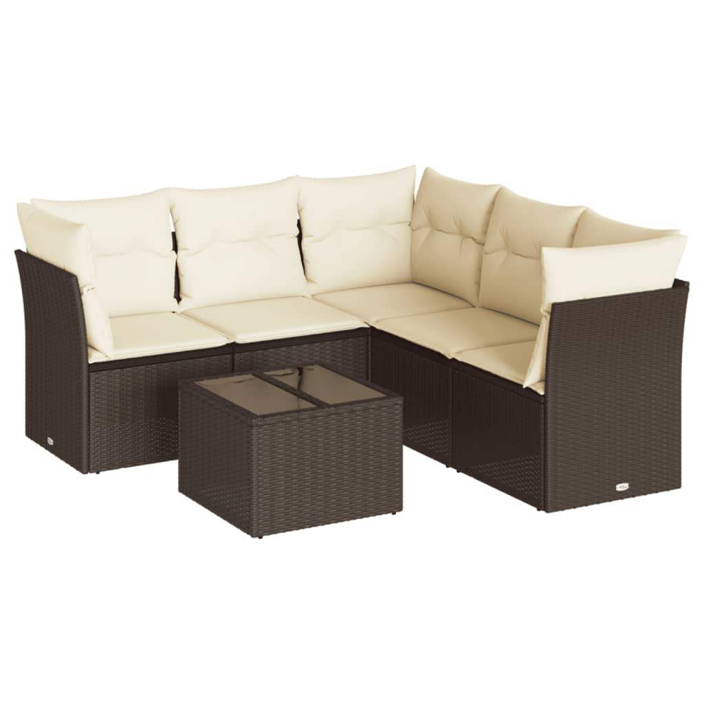 Set Divano da Giardino 6 pz con Cuscini Marrone in Polyrattan - homemem39