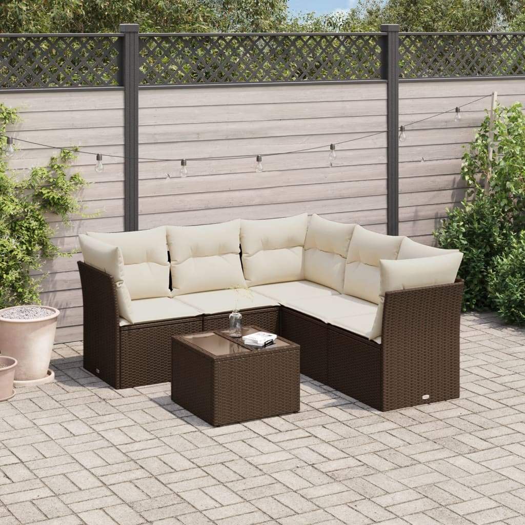 Set Divano da Giardino 6 pz con Cuscini Marrone in Polyrattan - homemem39