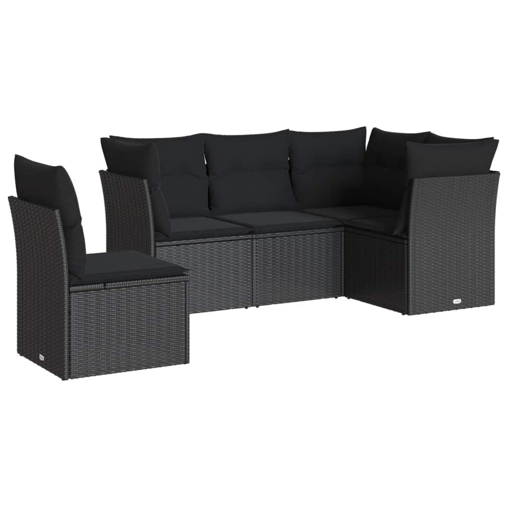 Set Divani da Giardino 5 pz con Cuscini in Polyrattan Nero - homemem39
