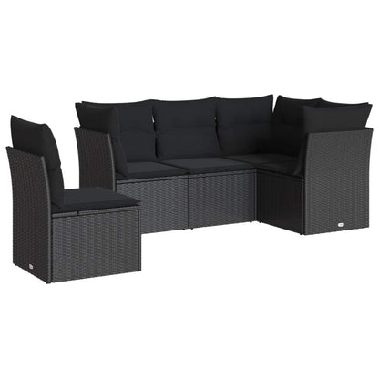 Set Divani da Giardino 5 pz con Cuscini in Polyrattan Nero - homemem39