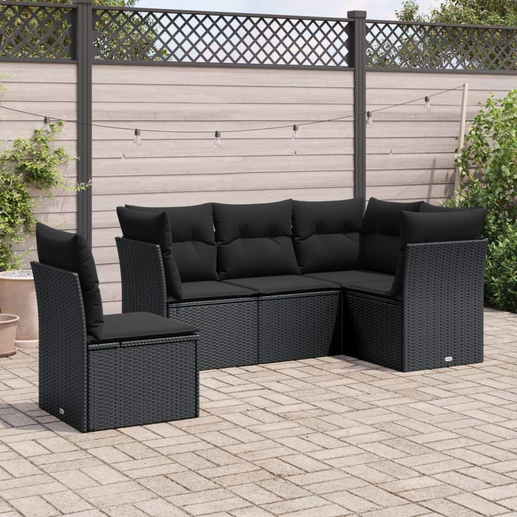 Set Divani da Giardino 5 pz con Cuscini in Polyrattan Nero - homemem39