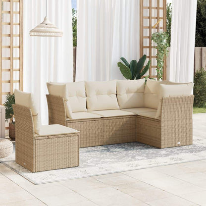 Set Divano da Giardino 5 pz con Cuscini Beige in Polyrattan - homemem39