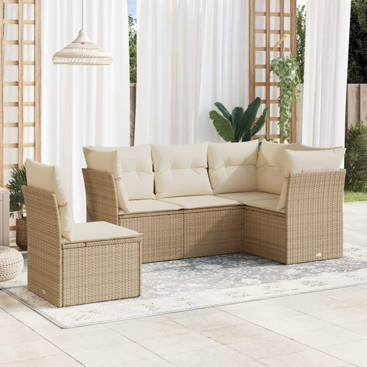 Set Divano da Giardino 5 pz con Cuscini Beige in Polyrattan - homemem39