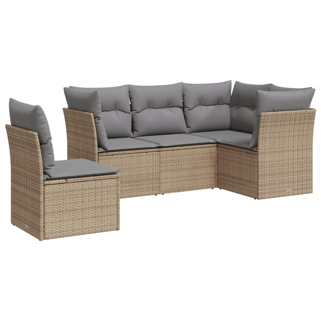 Set Divano da Giardino 5 pz con Cuscini Beige in Polyrattan | homemem39