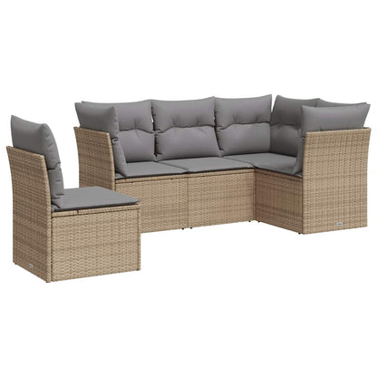 Set Divano da Giardino 5 pz con Cuscini Beige in Polyrattan | homemem39