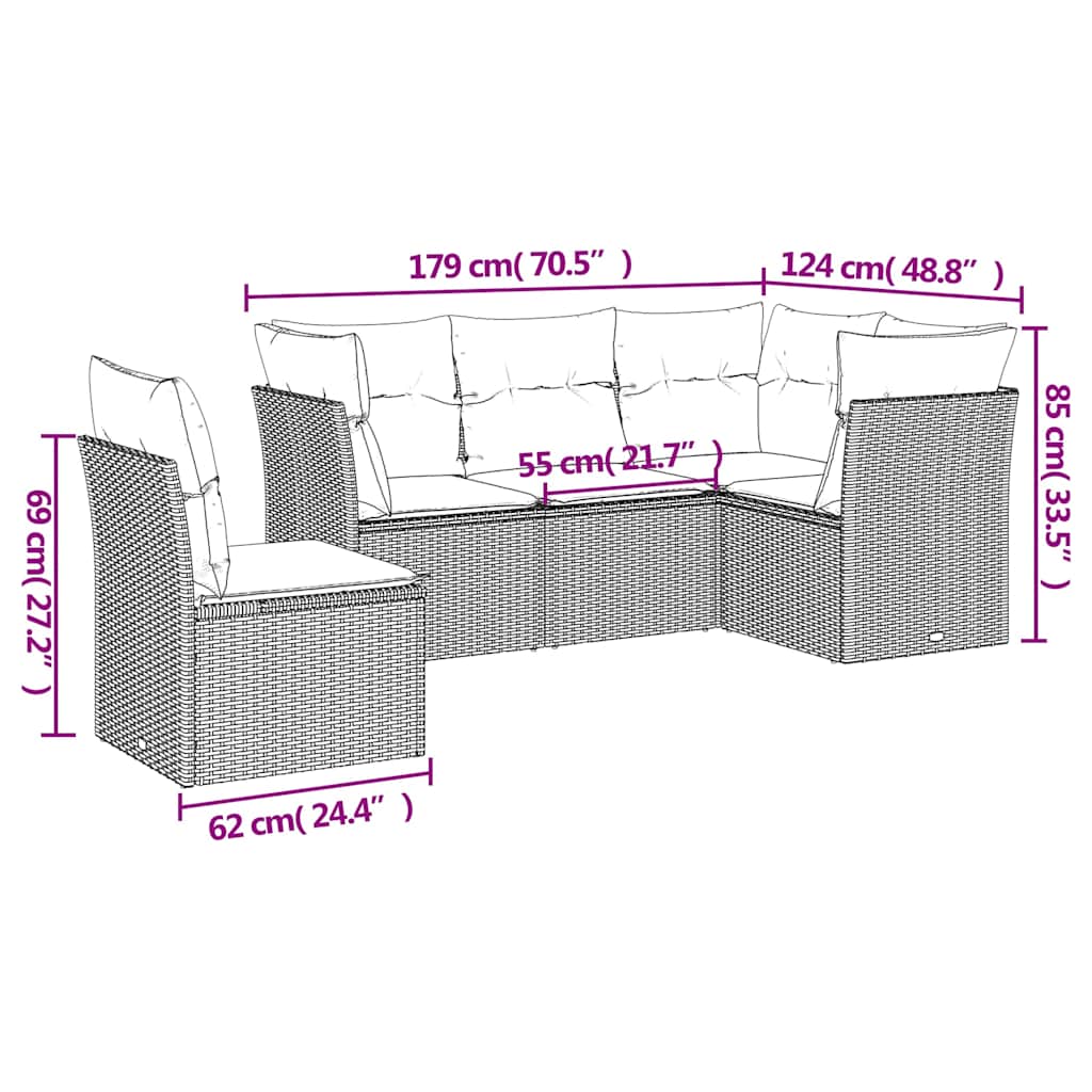 Set Divano da Giardino 5 pz con Cuscini Beige in Polyrattan | homemem39