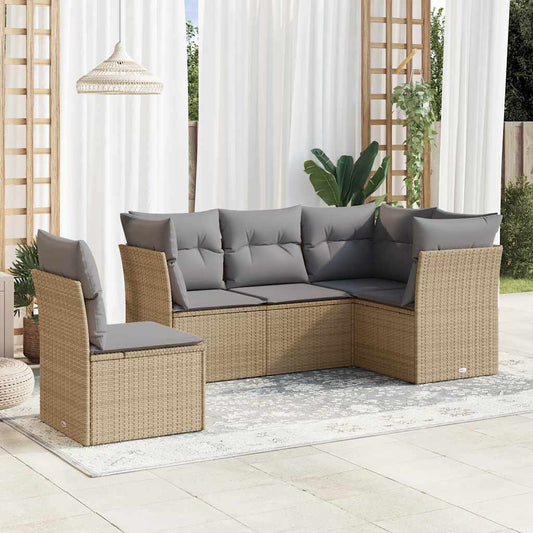 Set Divano da Giardino 5 pz con Cuscini Beige in Polyrattan - homemem39