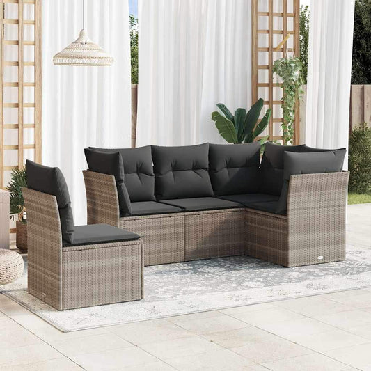 Set Divano da Giardino 5pz con Cuscini Grigio Chiaro Polyrattan - homemem39