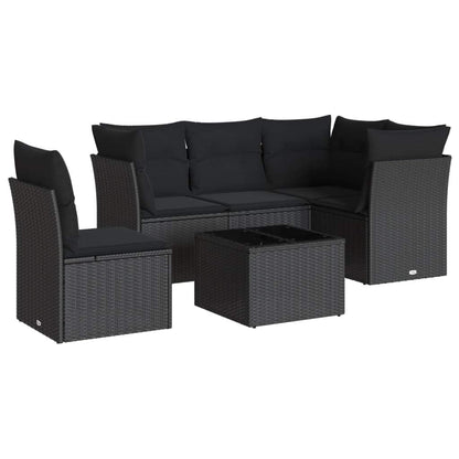 Set Divano da Giardino 6 pz con Cuscini Nero in Polyrattan - homemem39