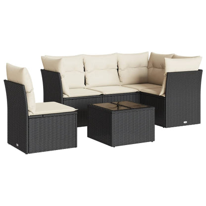 Set Divano da Giardino 6 pz con Cuscini Nero in Polyrattan - homemem39