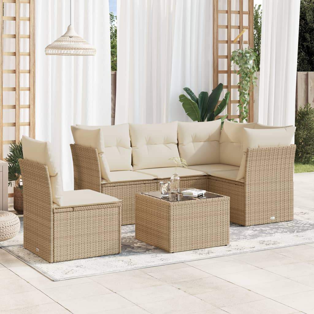 Set Divano da Giardino 6 pz con Cuscini Beige in Polyrattan - homemem39