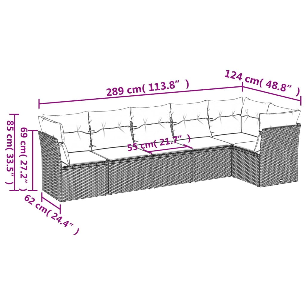 Set Divano da Giardino 6 pz con Cuscini Nero in Polyrattan | homemem39