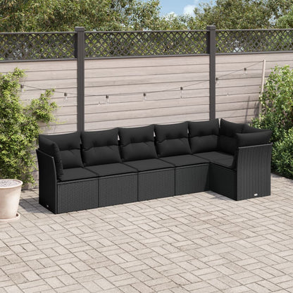 Set Divano da Giardino 6 pz con Cuscini Nero in Polyrattan | homemem39