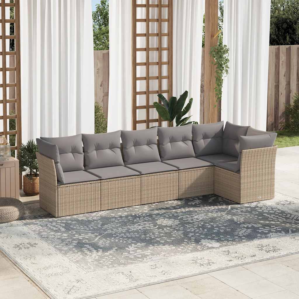 Set Divano da Giardino 6 pz con Cuscini Beige in Polyrattan