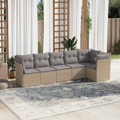 Set Divano da Giardino 6 pz con Cuscini Beige in Polyrattan