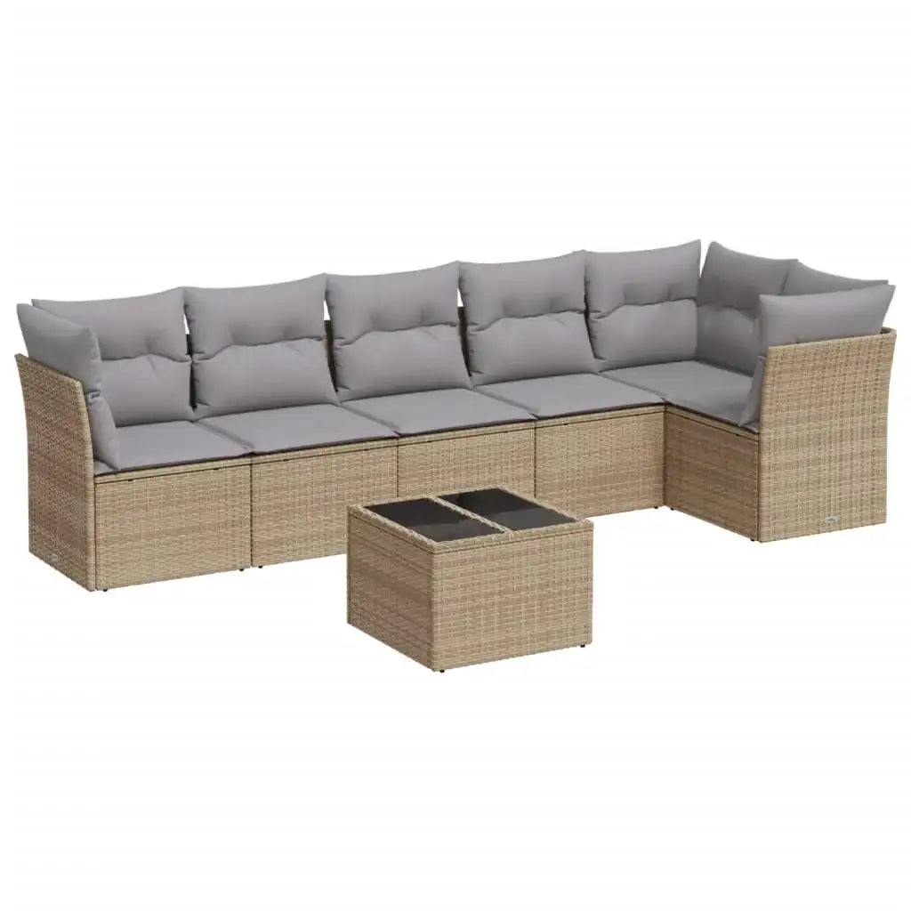 Set Divani da Giardino 7 pz con Cuscini Beige in Polyrattan - homemem39