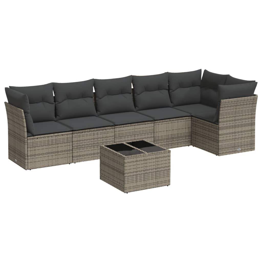 Set Divani da Giardino 7 pz con Cuscini Grigio in Polyrattan - homemem39