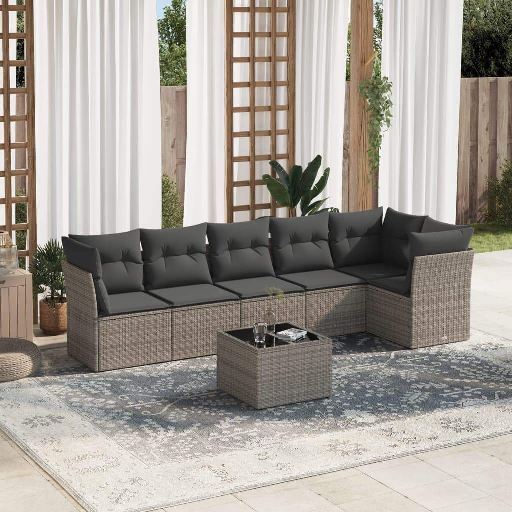 Set Divani da Giardino 7 pz con Cuscini Grigio in Polyrattan - homemem39
