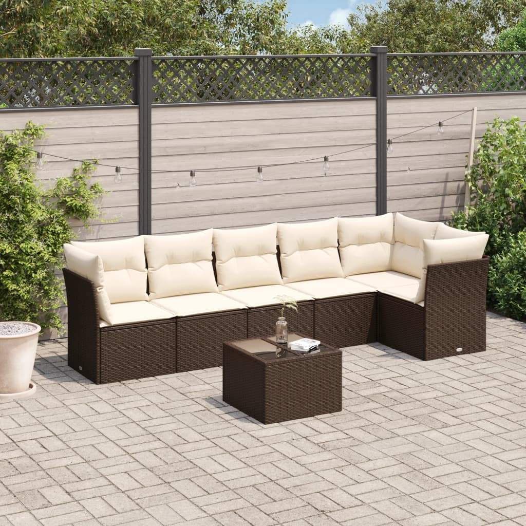 Set Divano da Giardino 7pz con Cuscini Marrone in Polyrattan - homemem39