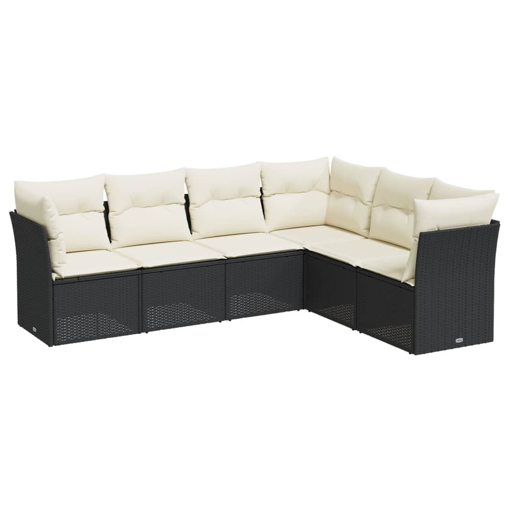 Set Divano da Giardino 6 pz con Cuscini Nero in Polyrattan
