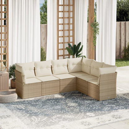 Set Divano da Giardino 6 pz con Cuscini Beige in Polyrattan | homemem39