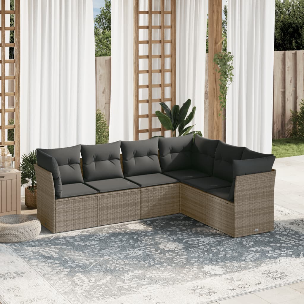 Set Divano da Giardino 6 pz con Cuscini Grigio in Polyrattan - homemem39