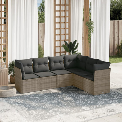 Set Divano da Giardino 6 pz con Cuscini Grigio in Polyrattan - homemem39
