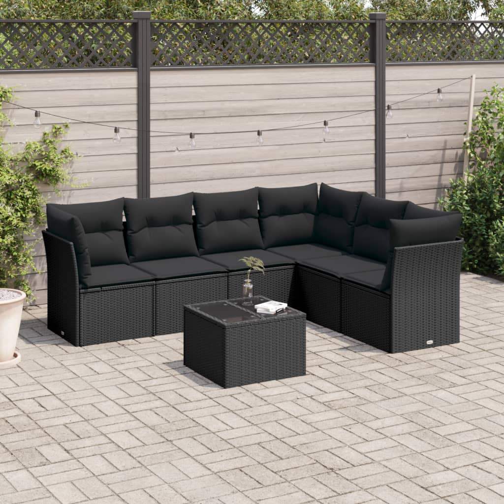 Set Divani da Giardino con Cuscini 7pz Nero Polyrattan - homemem39