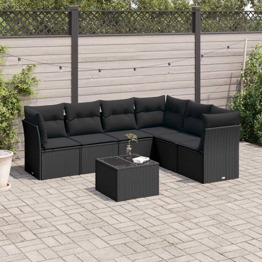 Set Divani da Giardino con Cuscini 7pz Nero Polyrattan - homemem39