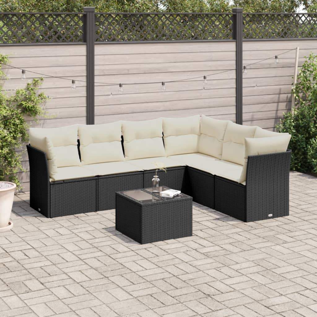 Set Divani da Giardino con Cuscini 7pz Nero Polyrattan - homemem39