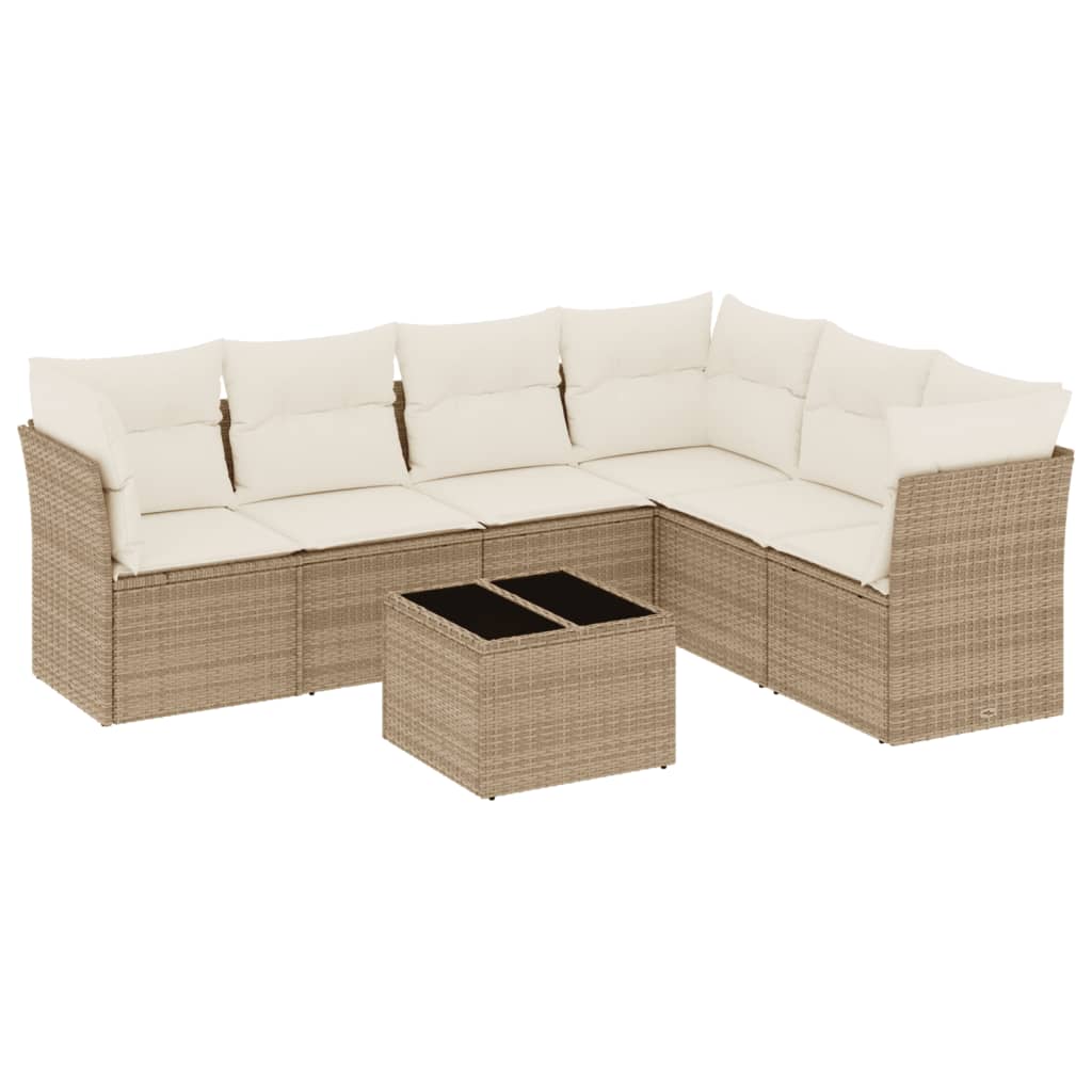 Set Divani da Giardino 7 pz con Cuscini Beige in Polyrattan - homemem39