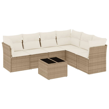 Set Divani da Giardino 7 pz con Cuscini Beige in Polyrattan - homemem39