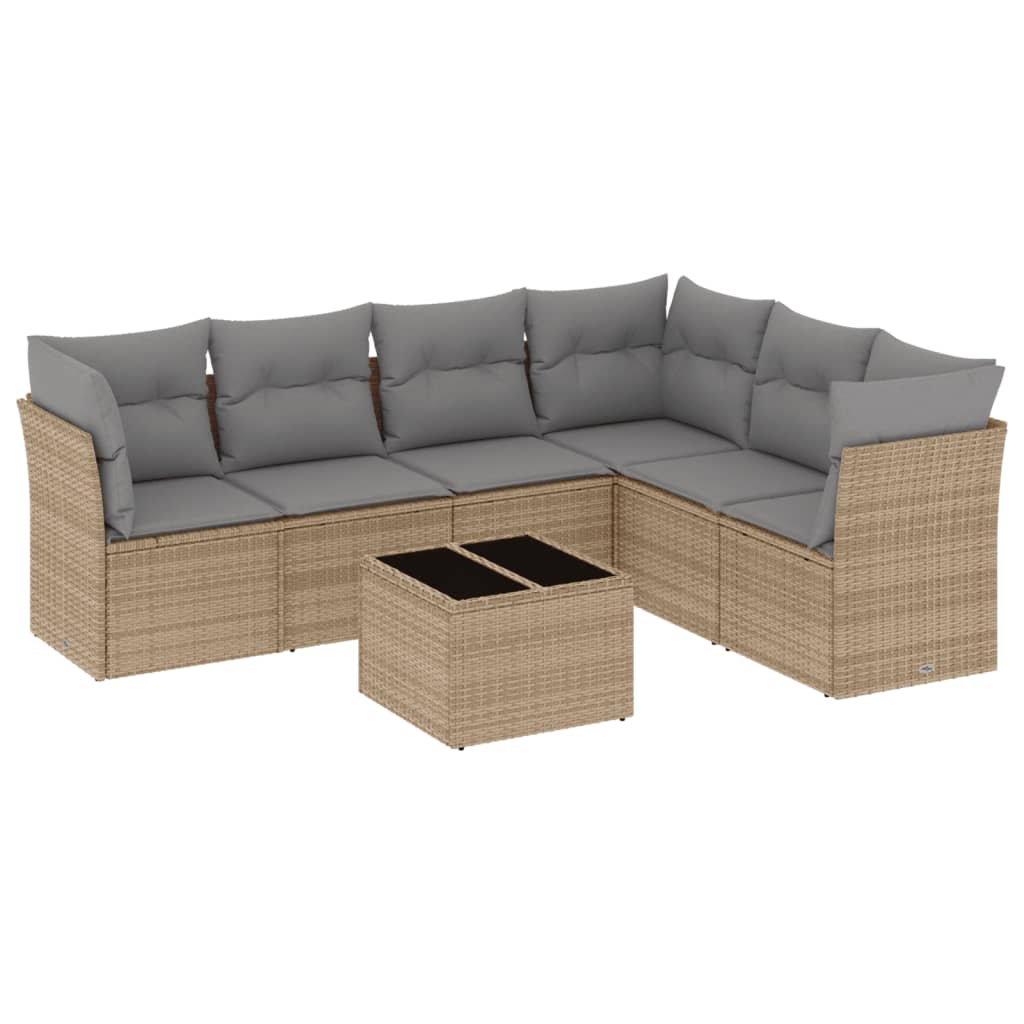 Set Divani da Giardino 7 pz con Cuscini Beige in Polyrattan - homemem39