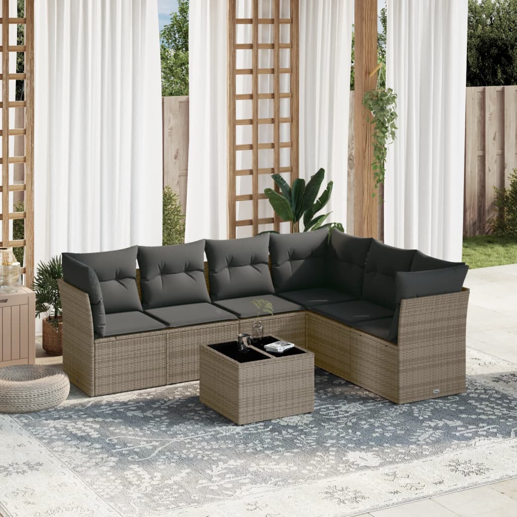 Set Divani da Giardino 7 pz con Cuscini Grigio in Polyrattan
