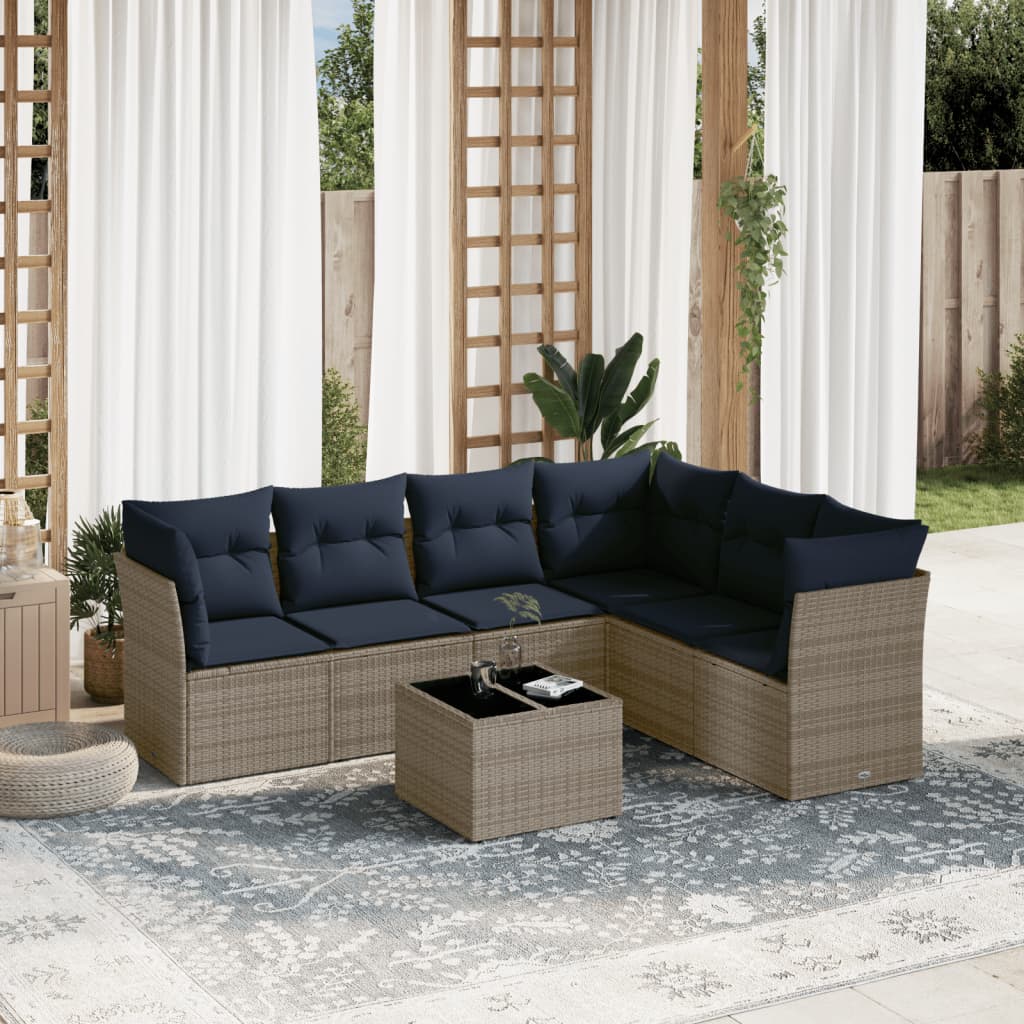 Set Divani da Giardino 7 pz con Cuscini in Polyrattan