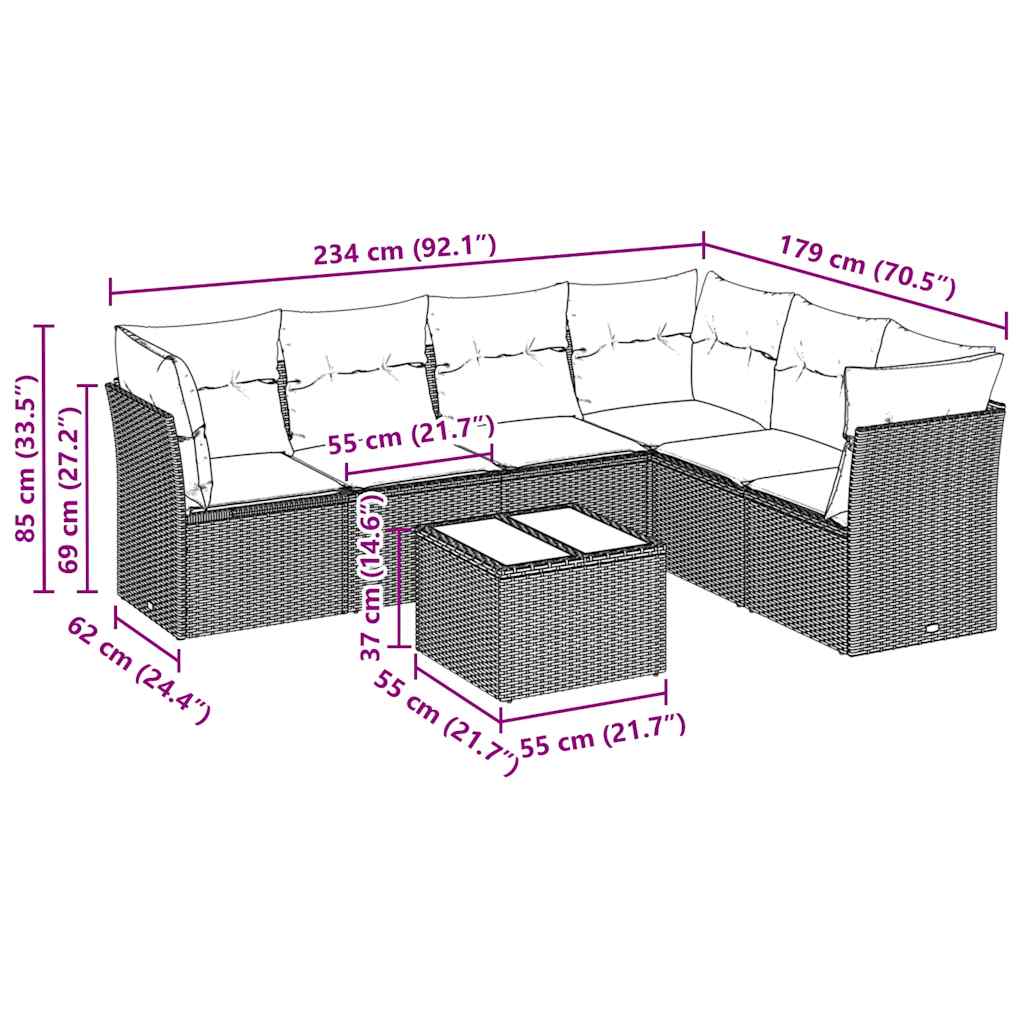 Set Divani da Giardino 7pz con Cuscini Grigio Chiaro Polyrattan - homemem39