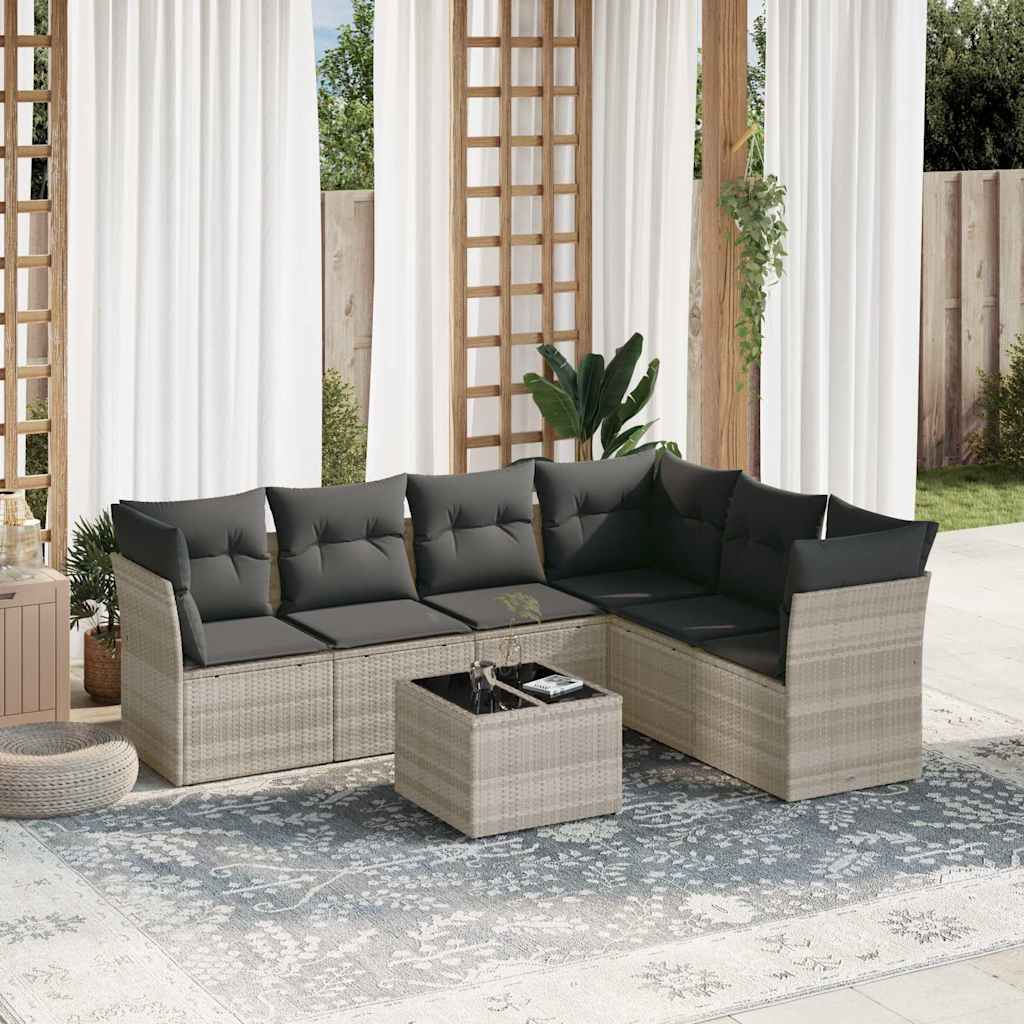 Set Divani da Giardino 7pz con Cuscini Grigio Chiaro Polyrattan - homemem39