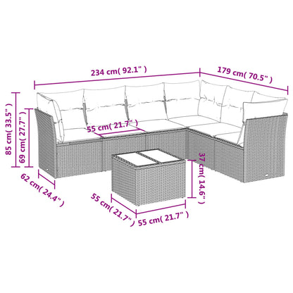 Set Divano da Giardino 7pz con Cuscini Marrone in Polyrattan