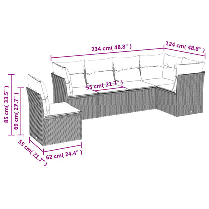 Set Divano da Giardino 6 pz con Cuscini Nero in Polyrattan | homemem39