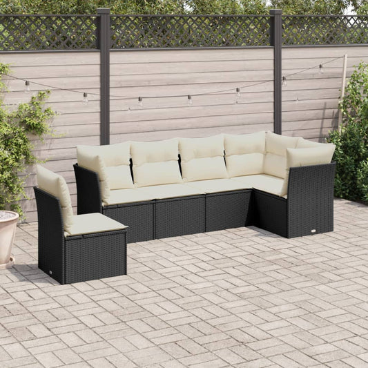 Set Divano da Giardino 6 pz con Cuscini Nero in Polyrattan | homemem39