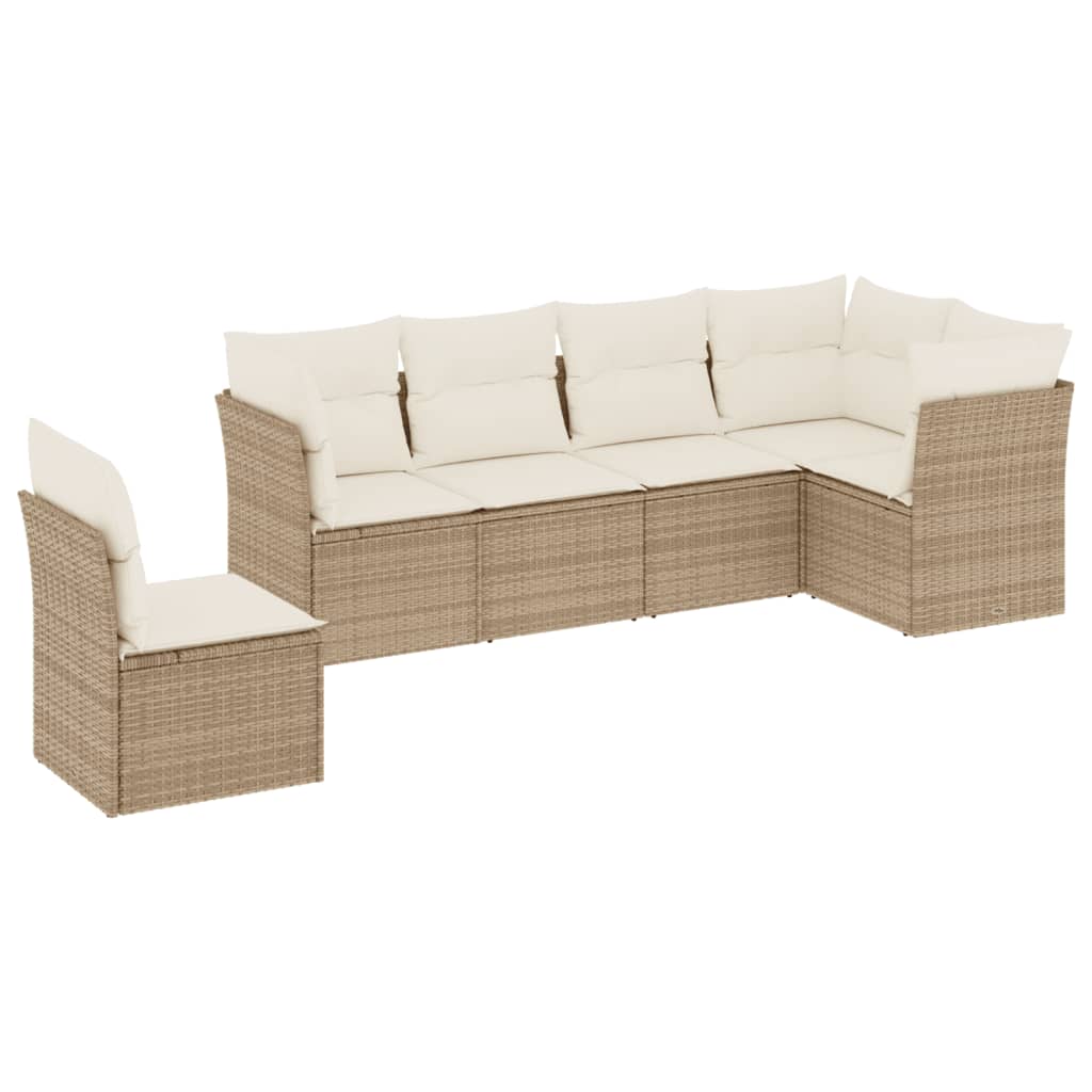 Set Divano da Giardino 6 pz con Cuscini Beige in Polyrattan - homemem39